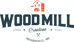 WoodMill logo with an old saw mill icon and retro styled type.